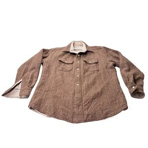 Rare Nantucket Looms Wool Mens L Brown Herringbone Tweed Lined Button Shacket